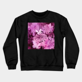 Butterflies and Hydrangeas Negative Painting Pink Crewneck Sweatshirt